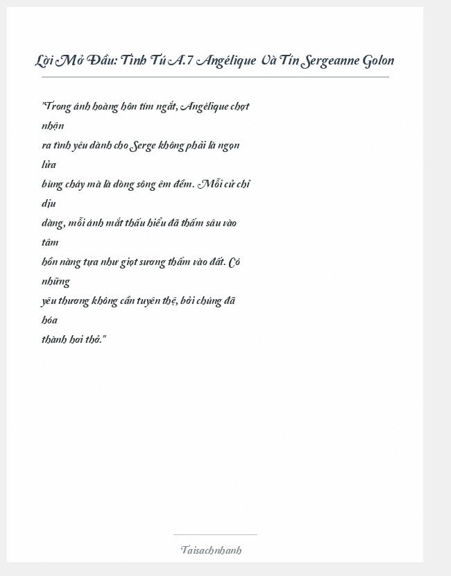 Trích đoạn Tinh Tú A.7 Angélique Và Tín Sergeanne Golon