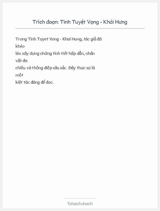 Trích đoạn Tinh Tuyệt Vọng - Khái Hưng