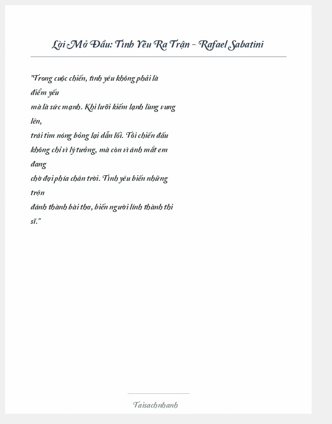 Trích đoạn Tình Yêu Ra Trận - Rafael Sabatini