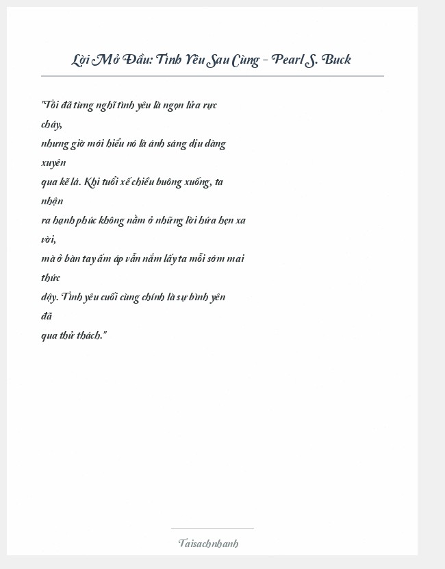 Trích đoạn Tình Yêu Sau Cùng - Pearl S. Buck