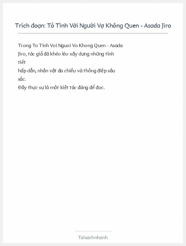 Trích đoạn Tỏ Tình Với Người Vợ Không Quen - Asada Jiro