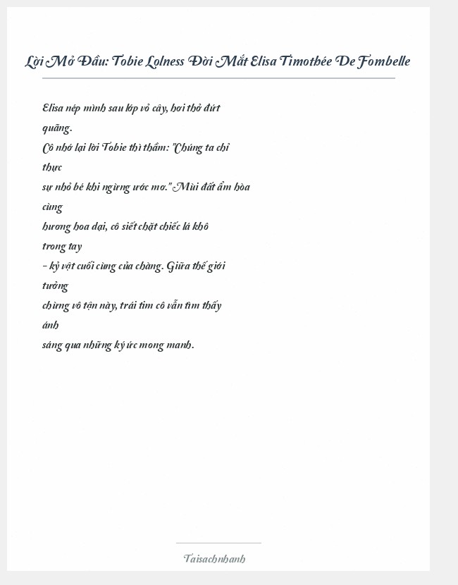 Trích đoạn Tobie Lolness Đời Mắt Elisa Timothée De Fombelle