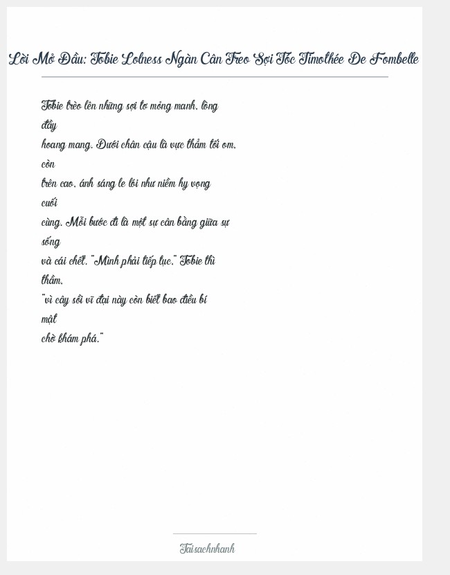 Trích đoạn Tobie Lolness Ngàn Cân Treo Sợi Tóc Timothée De Fombelle