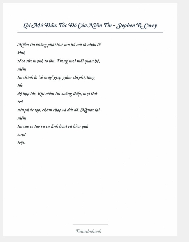Trích đoạn Tốc Độ Của Niềm Tin - Stephen R. Covey