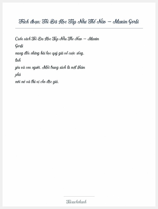 Trích đoạn Tôi Đã Học Tập Như Thế Nào - Maxim Gorki