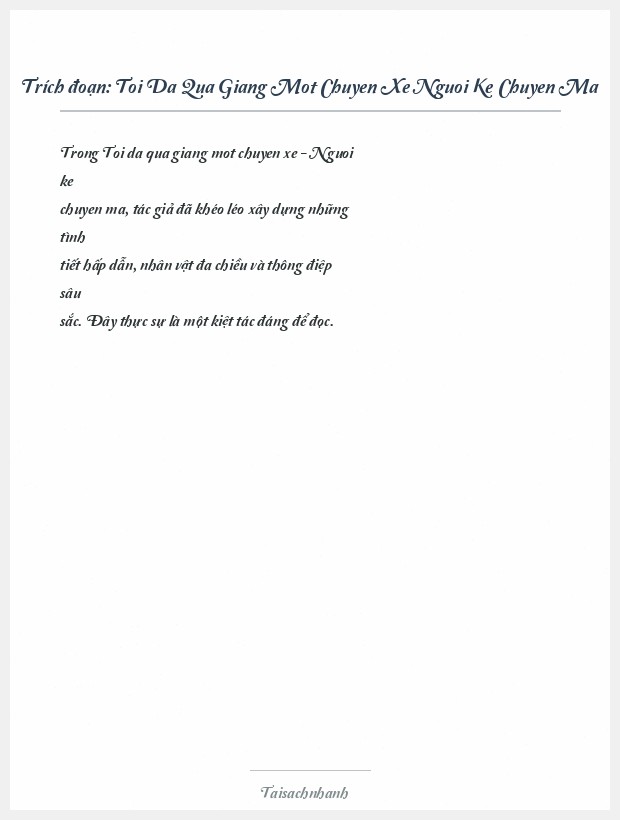 Trích đoạn Toi Da Qua Giang Mot Chuyen Xe Nguoi Ke Chuyen Ma