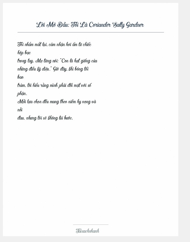 Trích đoạn Tôi Là Coriander Sally Gardner