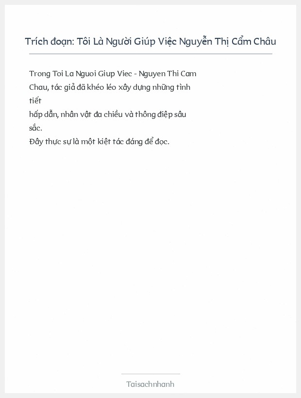 Trích đoạn Tôi Là Người Giúp Việc Nguyễn Thị Cẩm Châu