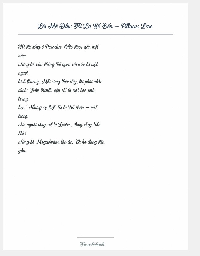 Trích đoạn Tôi Là Số Bốn - Pittacus Lore
