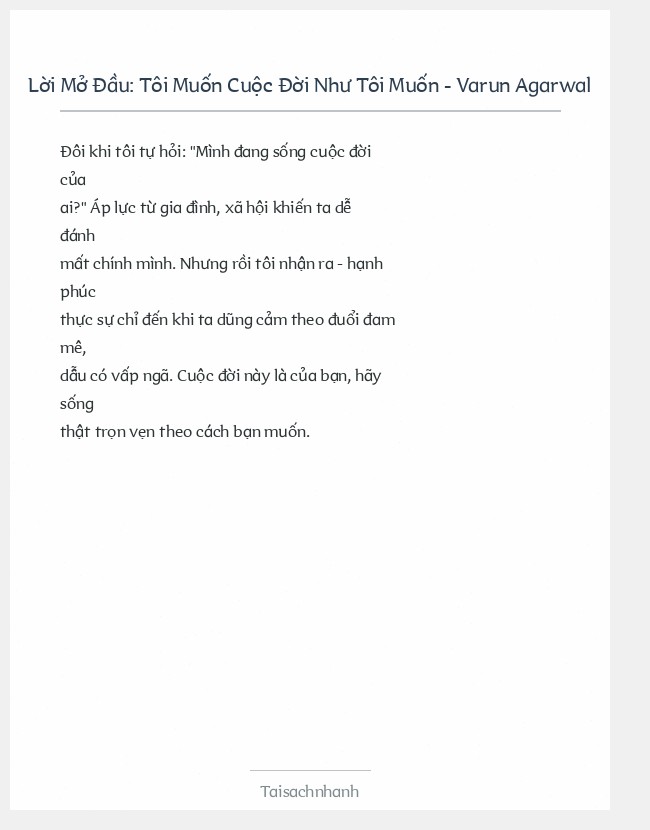Trích đoạn Tôi Muốn Cuộc Đời Như Tôi Muốn - Varun Agarwal