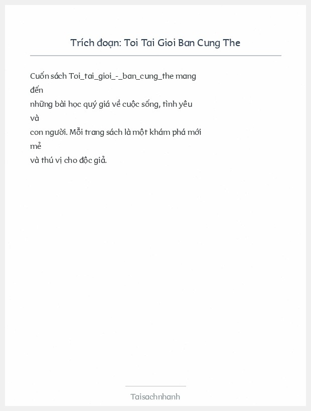 Trích đoạn Toi Tai Gioi Ban Cung The