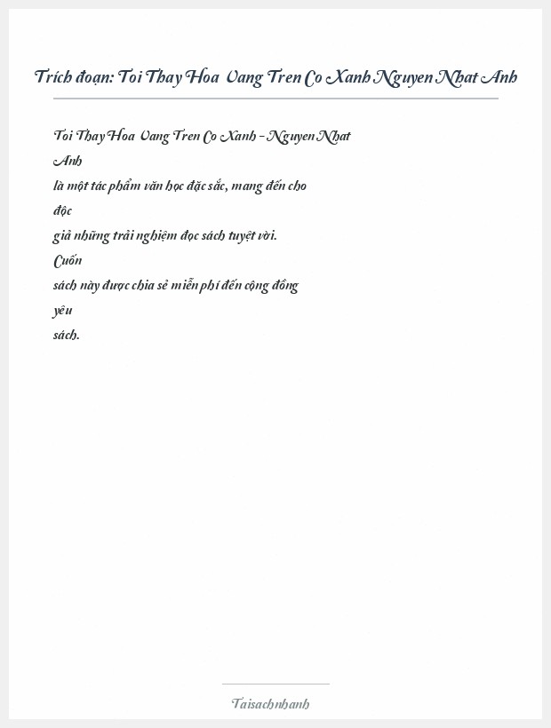 Trích đoạn Toi Thay Hoa Vang Tren Co Xanh Nguyen Nhat Anh