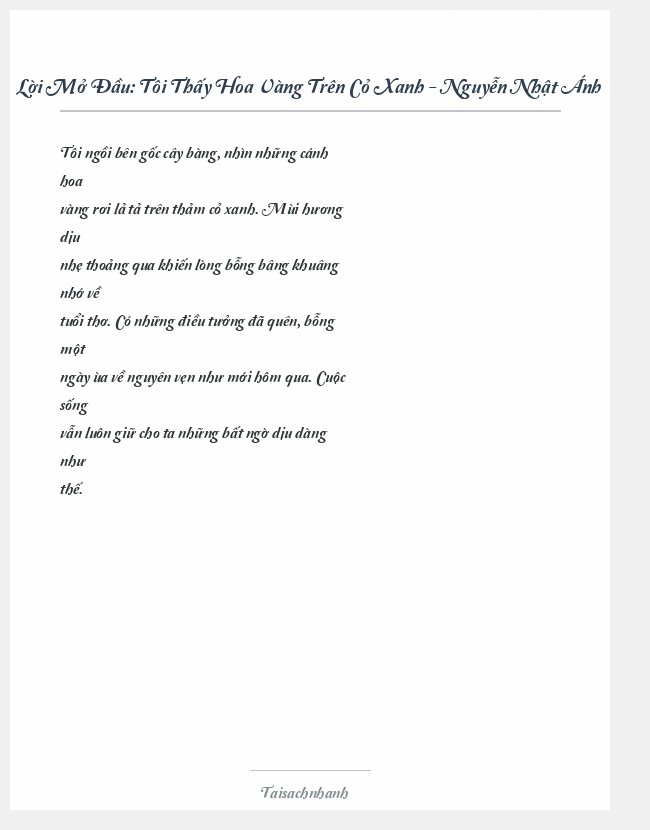 Trích đoạn Tôi Thấy Hoa Vàng Trên Cỏ Xanh - Nguyễn Nhật Ánh
