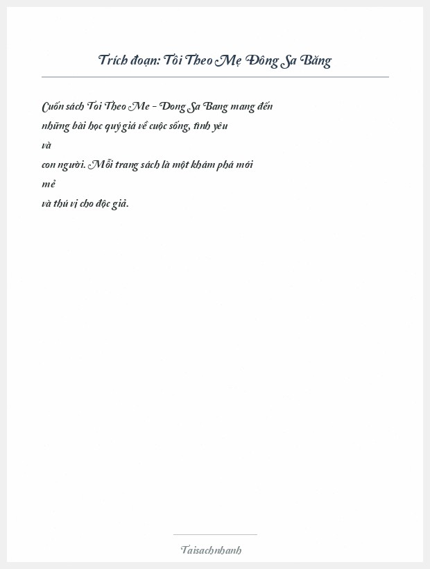 Trích đoạn Tôi Theo Mẹ Đông Sa Băng