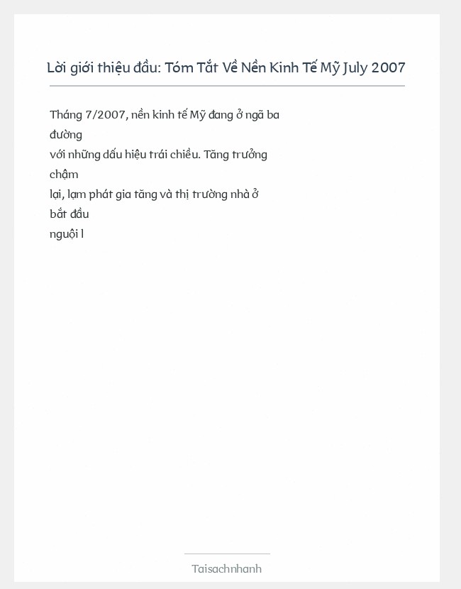 Trích đoạn Tóm Tắt Về Nền Kinh Tế Mỹ July 2007