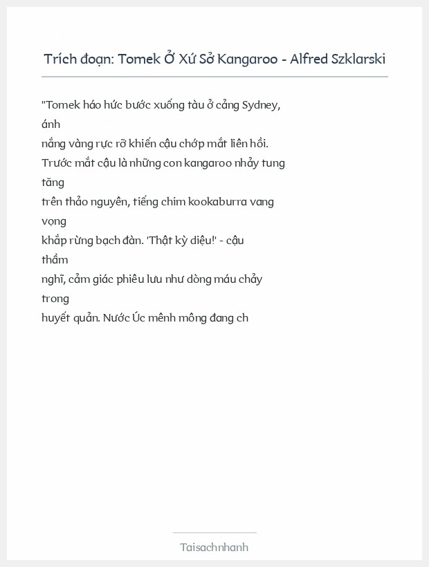 Trích đoạn Tomek Ở Xứ Sở Kangaroo - Alfred Szklarski