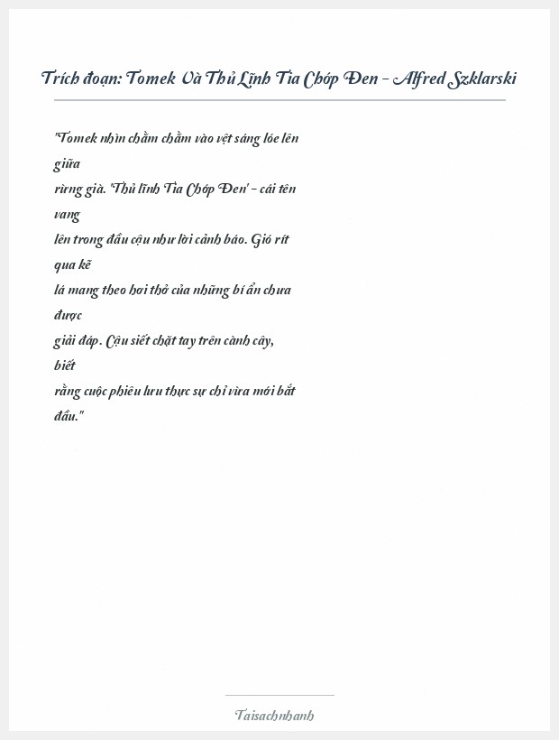 Trích đoạn Tomek Và Thủ Lĩnh Tia Chớp Đen - Alfred Szklarski