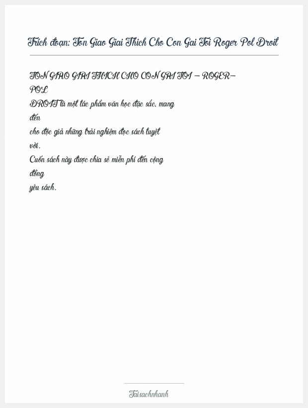 Trích đoạn Ton Giao Giai Thich Cho Con Gai Toi Roger Pol Droit
