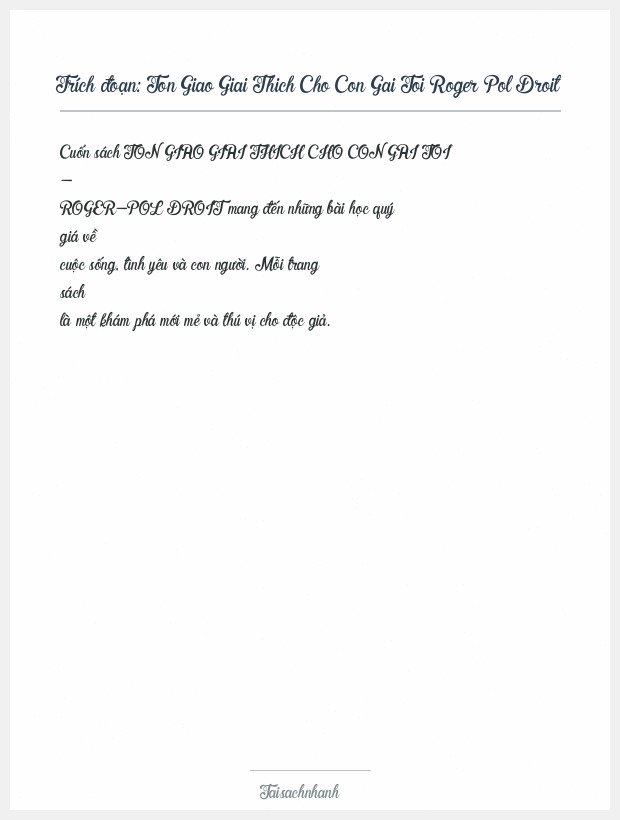 Trích đoạn Ton Giao Giai Thich Cho Con Gai Toi Roger Pol Droit