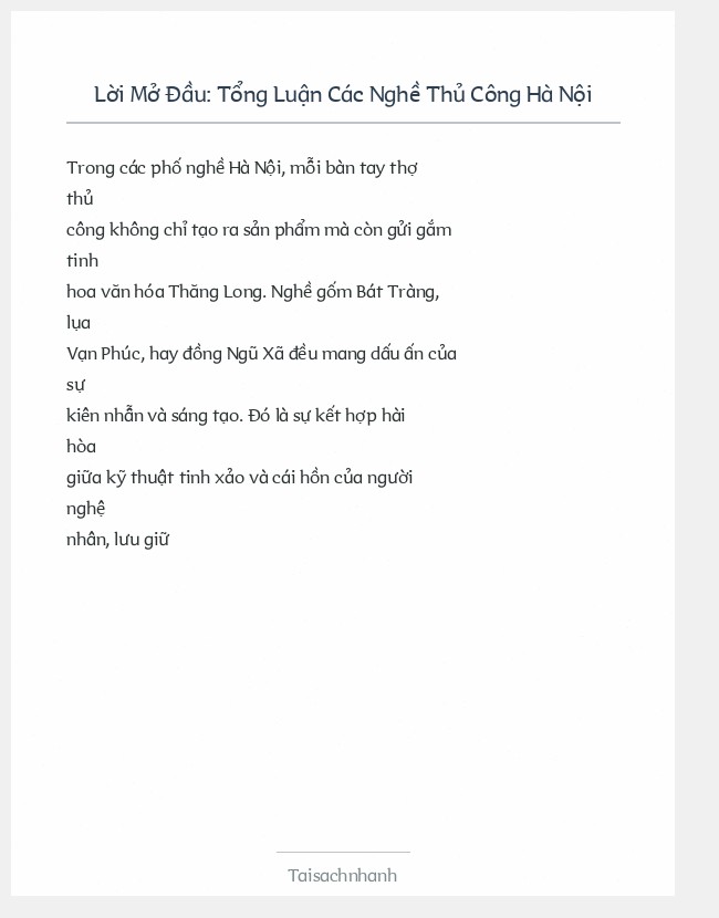 Trích đoạn Tổng Luận Các Nghề Thủ Công Hà Nội