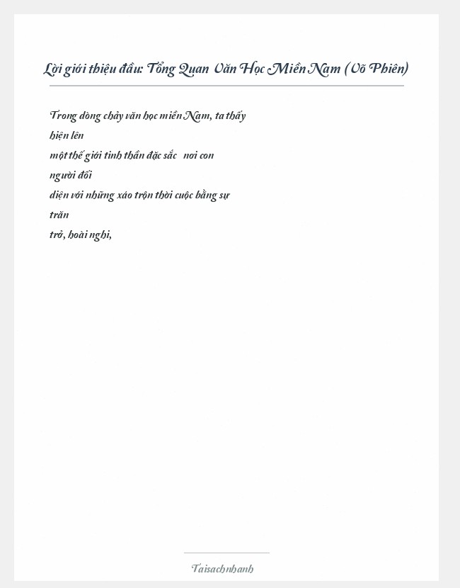 Trích đoạn Tổng Quan Văn Học Miền Nam (Võ Phiên)