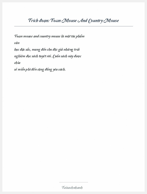 Trích đoạn Town Mouse And Country Mouse