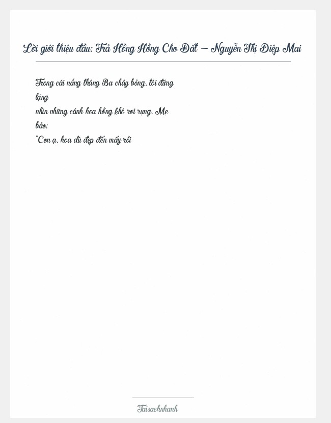 Trích đoạn Trả Hồng Hồng Cho Đất - Nguyễn Thị Diệp Mai