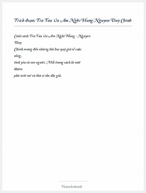 Trích đoạn Tra Tau Va Am Nghi Hung Nguyen Duy Chinh