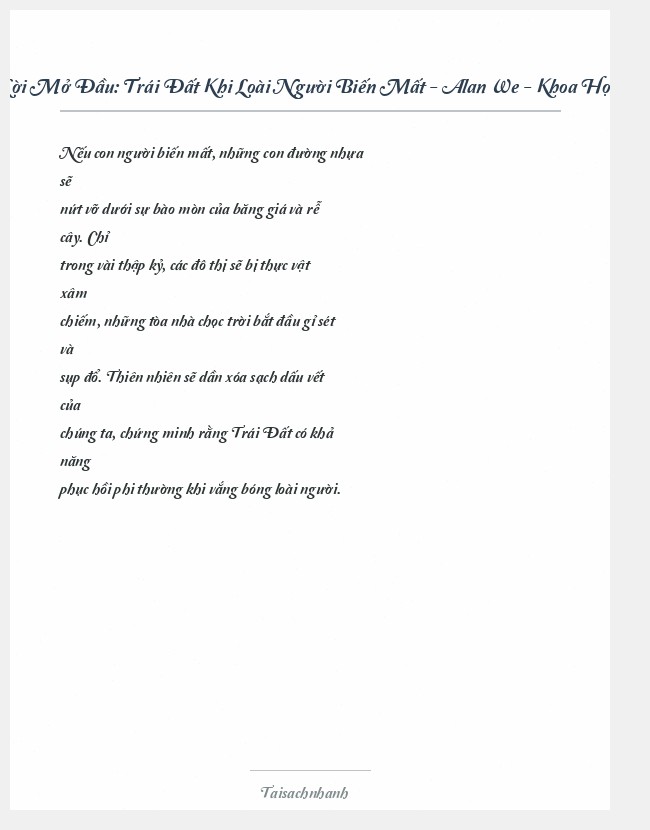 Trích đoạn Trái Đất Khi Loài Người Biến Mất - Alan We - Khoa Học