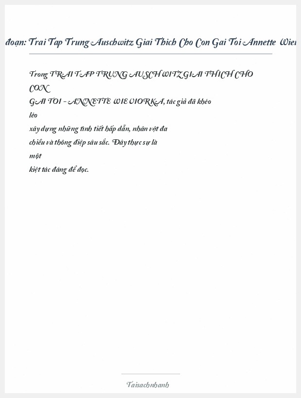 Trích đoạn Trai Tap Trung Auschwitz Giai Thich Cho Con Gai Toi Annette Wieviorka