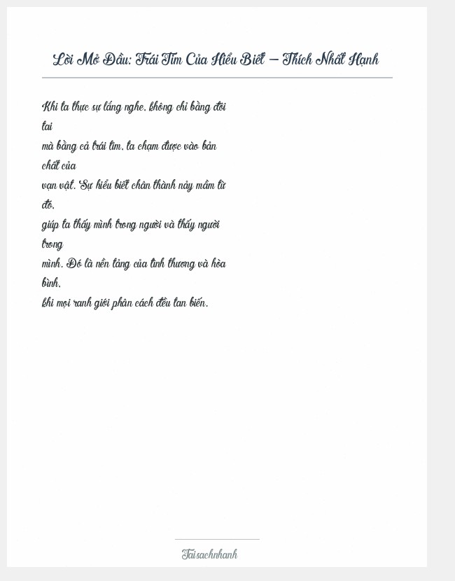 Trích đoạn Trái Tim Của Hiểu Biết - Thích Nhất Hạnh