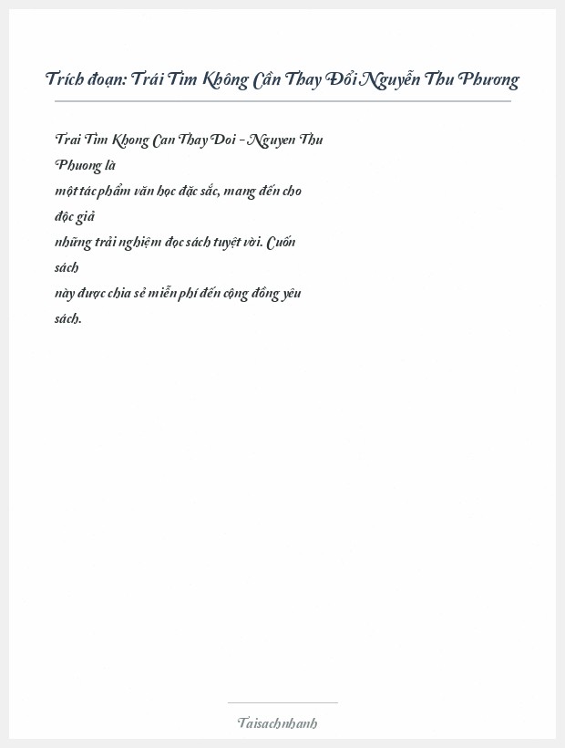 Trích đoạn Trái Tim Không Cần Thay Đổi Nguyễn Thu Phương