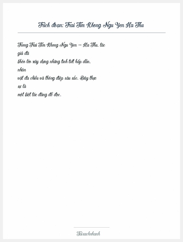 Trích đoạn Trai Tim Khong Ngu Yen Ha Thu