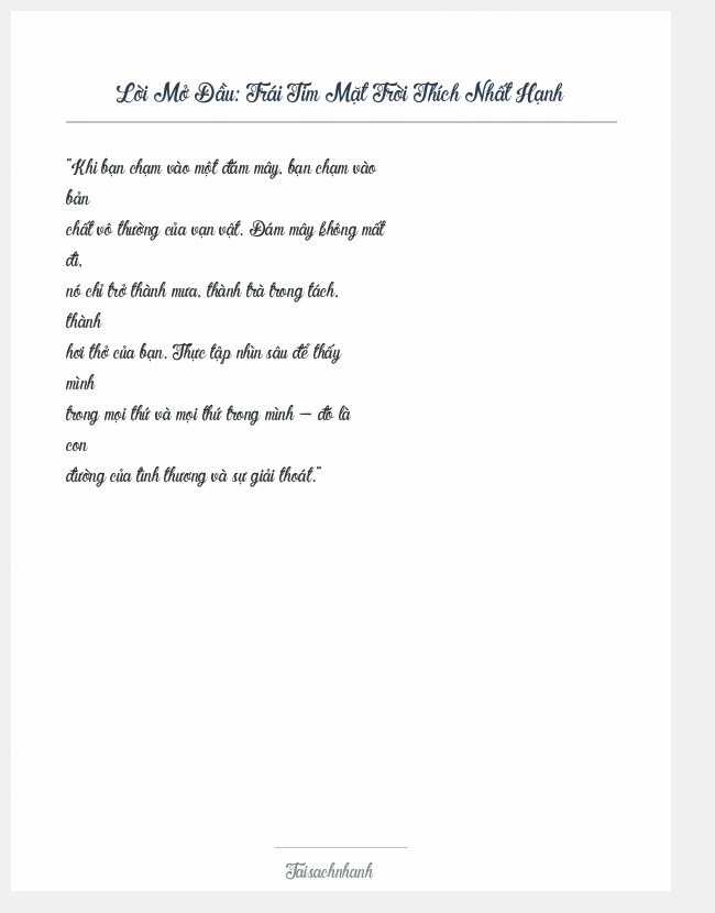 Trích đoạn Trái Tim Mặt Trời Thích Nhất Hạnh
