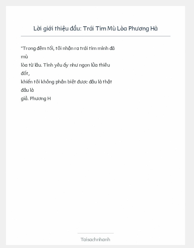 Trích đoạn Trái Tim Mù Lòa Phương Hà