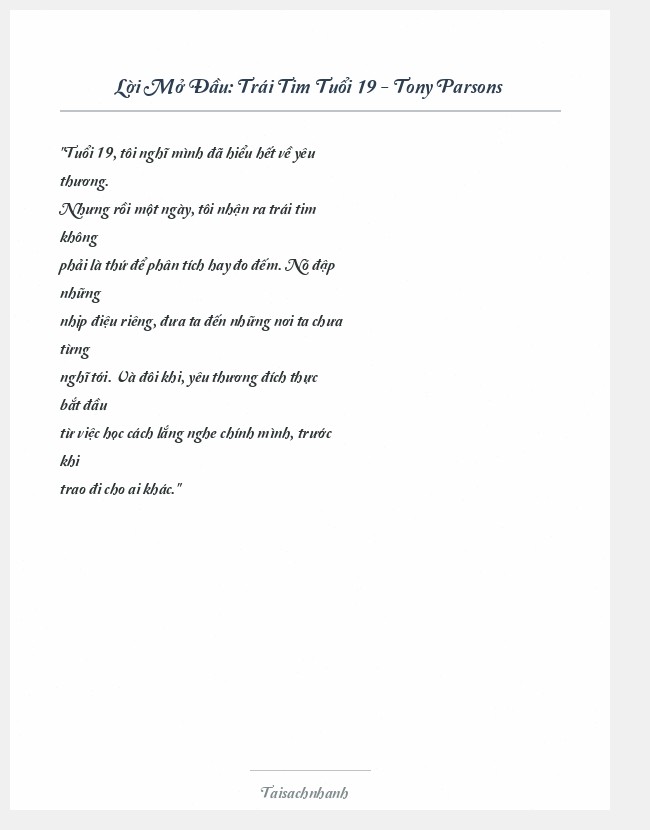 Trích đoạn Trái Tim Tuổi 19 - Tony Parsons