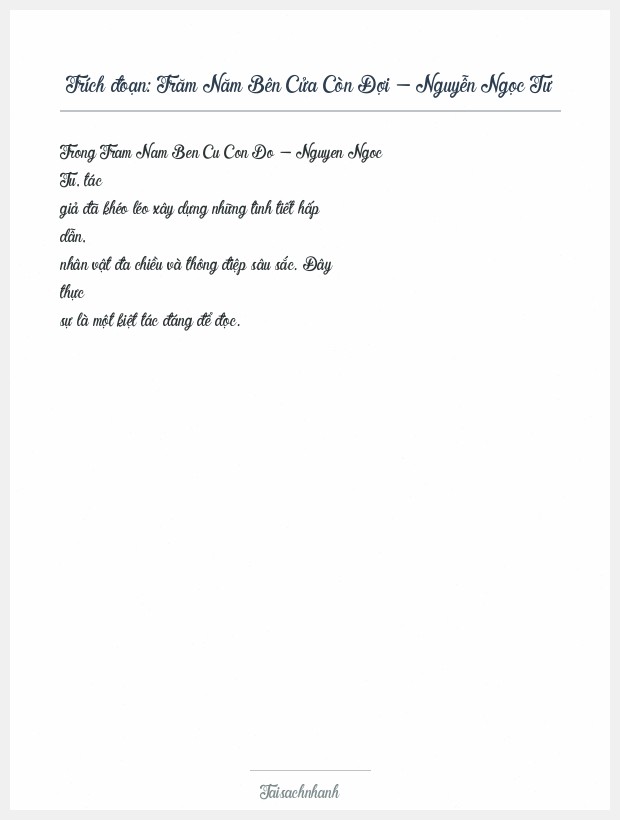 Trích đoạn Trăm Năm Bên Cửa Còn Đợi - Nguyễn Ngọc Tư