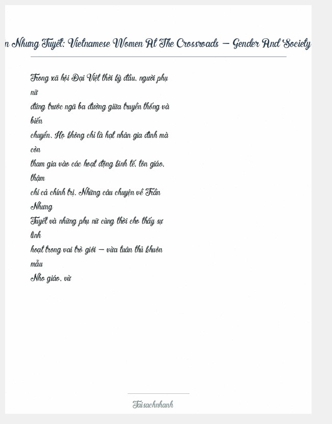 Trích đoạn Trần Nhưng Tuyết: Vietnamese Women At The Crossroads - Gender And Society In Early Đại Việt