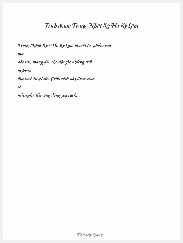 Trích đoạn Trang Nhật Ký Hạ Kỳ Lâm