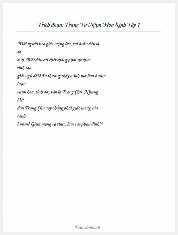 Trích đoạn Trang Tử Nam Hoa Kinh Tập 1