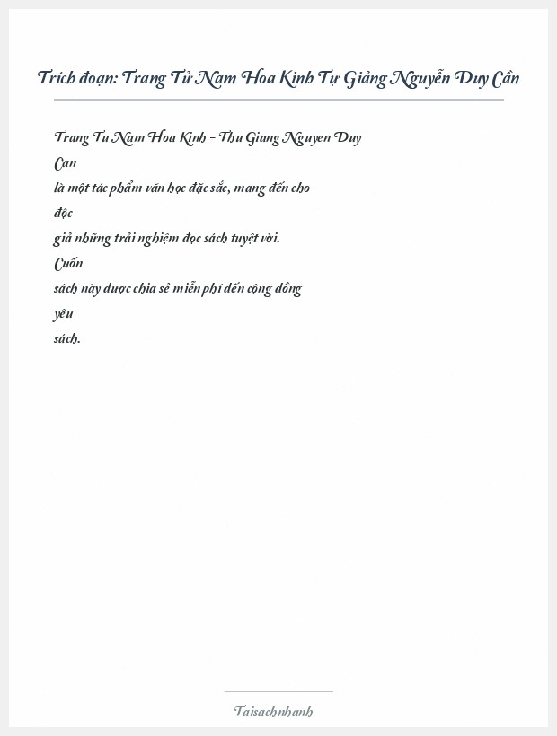 Trích đoạn Trang Tử Nam Hoa Kinh Tự Giảng Nguyễn Duy Cần