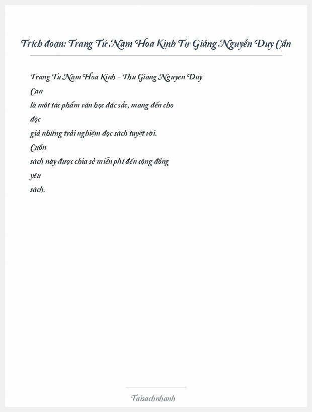 Trích đoạn Trang Tử Nam Hoa Kinh Tự Giảng Nguyễn Duy Cần