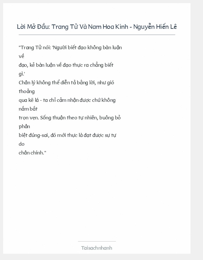 Trích đoạn Trang Tử Và Nam Hoa Kinh - Nguyễn Hiến Lê