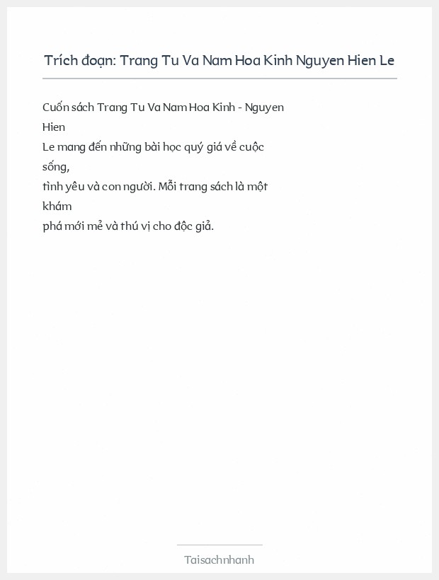 Trích đoạn Trang Tu Va Nam Hoa Kinh Nguyen Hien Le