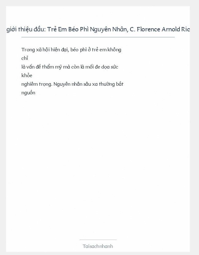 Trích đoạn Trẻ Em Béo Phì Nguyên Nhân, C. Florence Arnold Richez