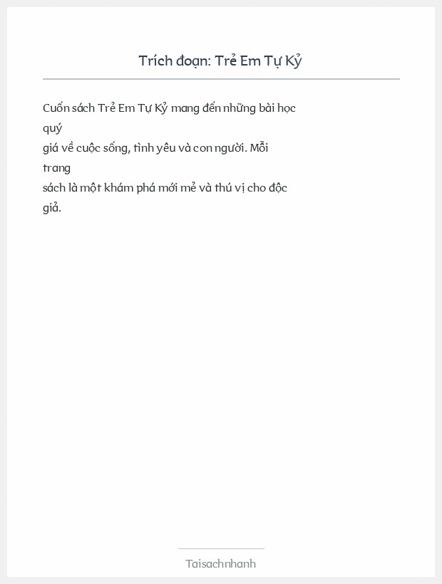 Trích đoạn Trẻ Em Tự Kỷ