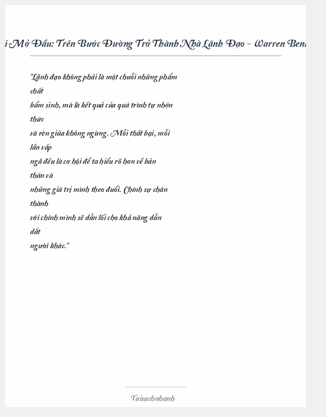 Trích đoạn Trên Bước Đường Trở Thành Nhà Lãnh Đạo - Warren Bennis