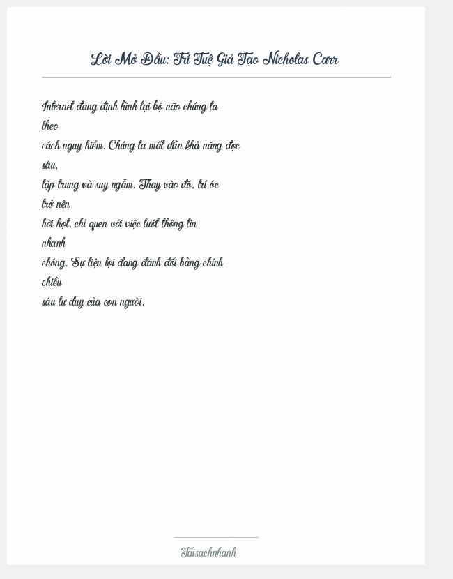 Trích đoạn Trí Tuệ Giả Tạo Nicholas Carr