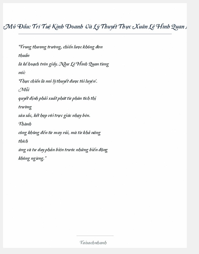 Trích đoạn Trí Tuệ Kinh Doanh Và Lý Thuyết Thực Xuân Lê Hình Quan Lan