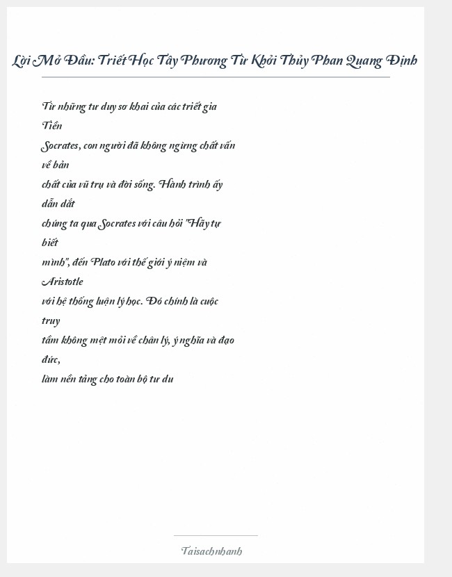 Trích đoạn Triết Học Tây Phương Từ Khởi Thủy Phan Quang Định